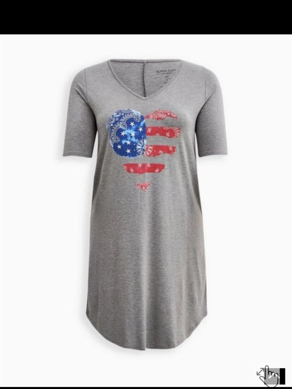 torrid Gray V-Neck Tunic with Red and Blue Heart Graphic Dress Super Soft Knit 2